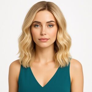 New Blonde Short Curly Bob Wig 13x5x1 Lace Front Human Hair Blend Glueless 12”